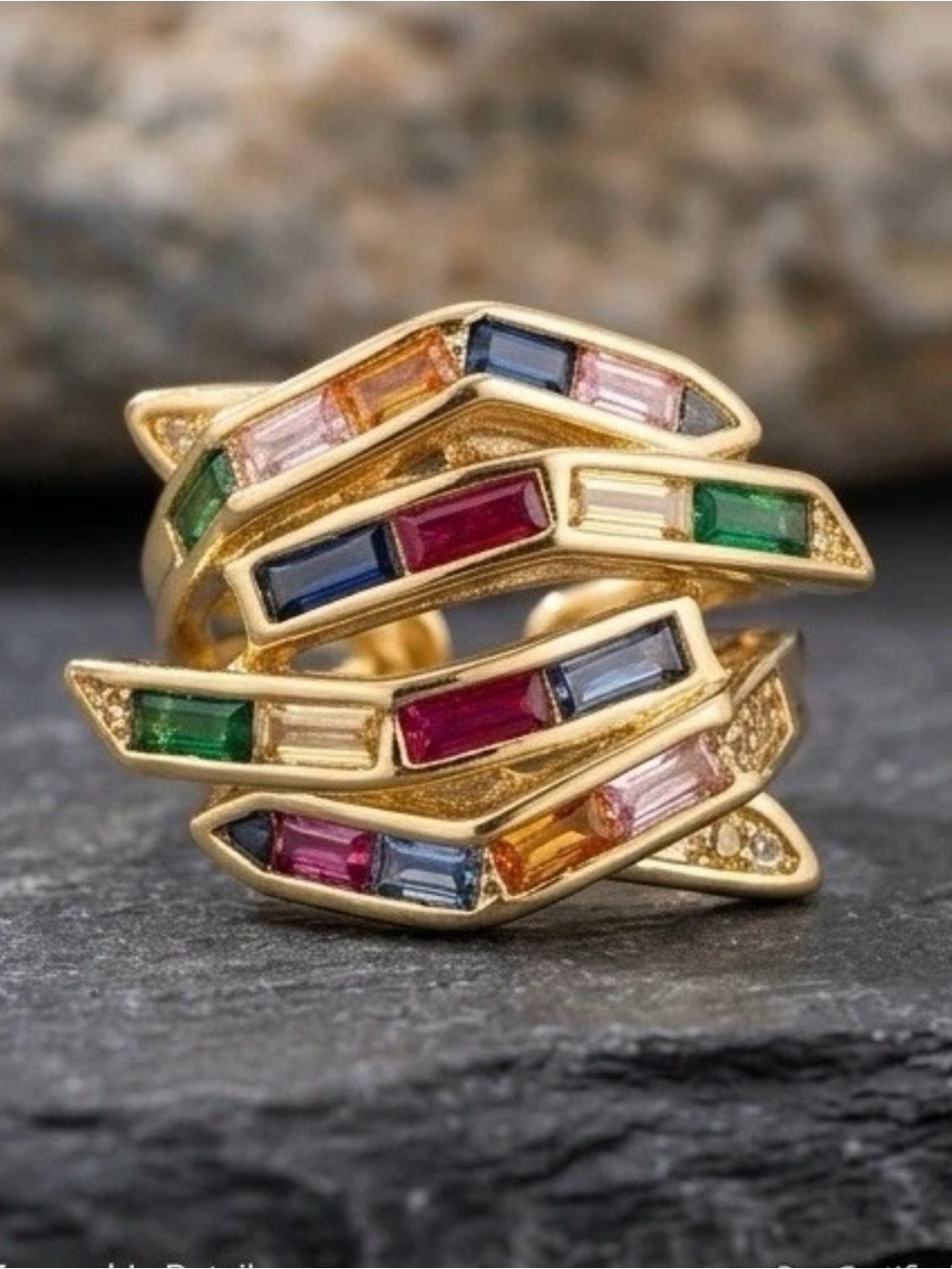 Multicolor Baguette Stackable Gold Ring